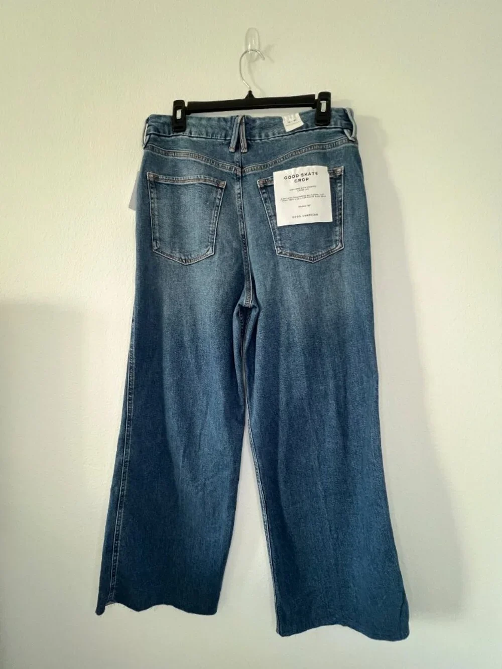 NWT Good American Size 12 Good Skate High Rise Cropped Loose Leg Jeans Raw Hem - Picture 2 of 16